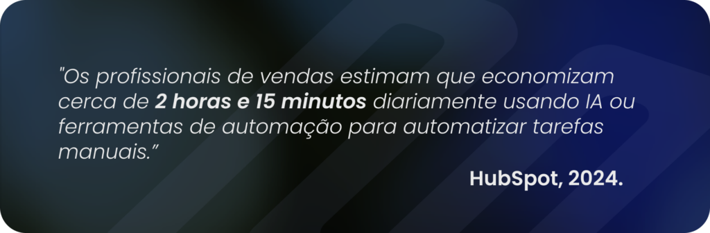 Banner com citação de uma pesquisa da HubSpot destacando a importância de sistemas de força de vendas. A citação menciona dados sobre como esses sistemas ajudam a aumentar a eficiência da equipe de vendas, melhorar a gestão de leads e otimizar o processo de vendas nas empresas